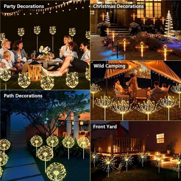 6 Pack Solar Firework Lights Waterproof,120 LED Solar Garden Fireworks Lights - Picture 4 of 7